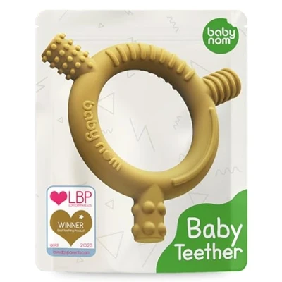 Image of Baby Nom ® Teething Toys for 3 Months and Up Food Grade Silicone Teether, Ring Sensory Development, Freezer Friendly, Mustard