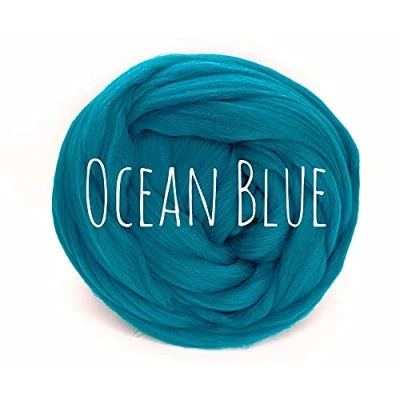 Image of Chunky Wool Ocean Blue for arm Knitting Blanket Weaving Felting Jumbo Yarn Giant Soft 250g (0.55lb)