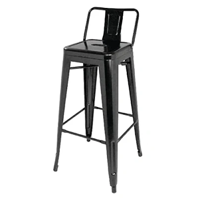 Image of Bolero DL882 Steel Bistro High Stool with Back Rest, Black (Pack of 4)