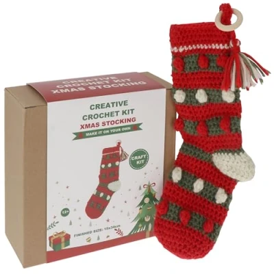 Image of Shudehill Giftware Creative Crochet Kit for Adults DIY Christmas Stocking Craft Set, Perfect Beginners, Includes All Materials &amp; Instructions a Fun, Easy Project