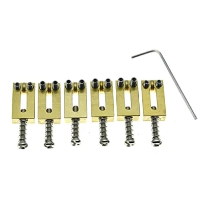 Image of KAISH Solid Brass Guitar Bridge Saddles Saddle 10.5mm String Spacing with Nickel Screws for Stratocaster/Telecaster
