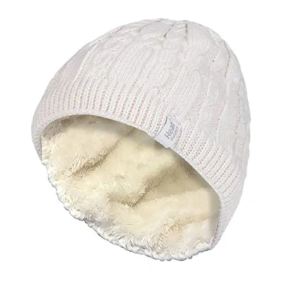 Image of HEAT HOLDERS Womens Ribbed Cable Knit Fleece Lined Thermal Winter Knitted Beanie Hat (One Size, Cream (Alesund))