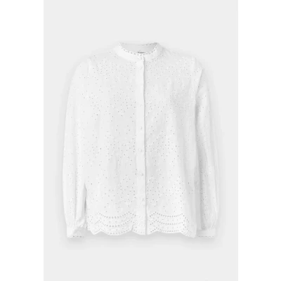 Image of SELECTED FEMME Womens Blouse with Cutwork Design Scallop Hem Fine Shirt, Colours:White 2, Size:36