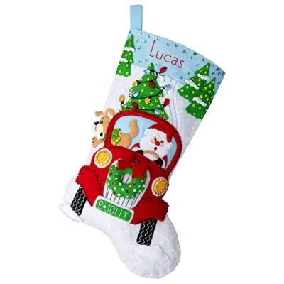Image of Bucilla, Jolly Deliveries 18&quot; Felt Applique Stocking Making Kit, Perfect for DIY Needlepoint Arts and Crafts, 89552E