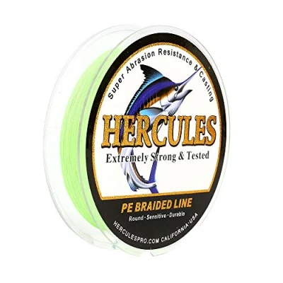 Image of Hercules Super Strong 300M 328 Yards Braided Fishing Line 50 LB Test for Saltwater Freshwater PE Braid Fish Lines 4 Strands Fluorescent Green, 50LB (22.7KG), 0.37MM