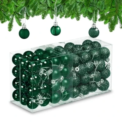 Image of Christmas Baubles Set of 96, Glittering, Matt and Sparkles, Plastic, Traditional Spheres, Decorations, Relaxdays