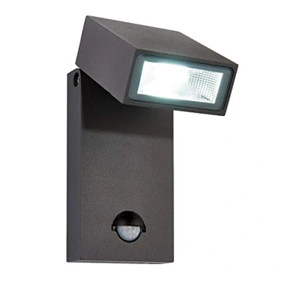 Image of Morti Integrated LED PIR 1 Light Outdoor Wall Textured Dark Matt Anthracite, Glass IP44