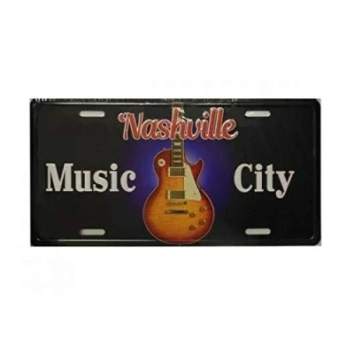 Image of Nashville Tennessee Music City Guitar Metal License Plate 6x12 inches