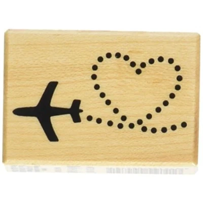 Image of Artemio Wooden Stamp D Plane and Heart, Beige, 3.7cm x 5.3cm