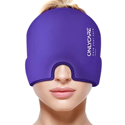 Image of ONLYCARE Migraine Relief Cap, Upgraded Odorless Ice Head Wrap, Headache Hat for Migraine, Purple