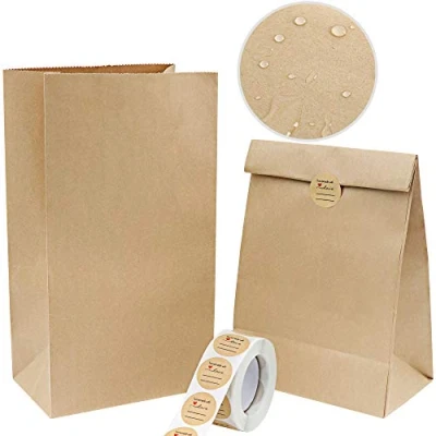 Image of Vandicka 100 Pack Small Brown Kraft Paper Bags and Stickers, Greaseproof Food Bags, Birthday Wedding Christmas Party Favour Gift Treat for Cookies Sweets Goodies, 18*9*5.5 cm