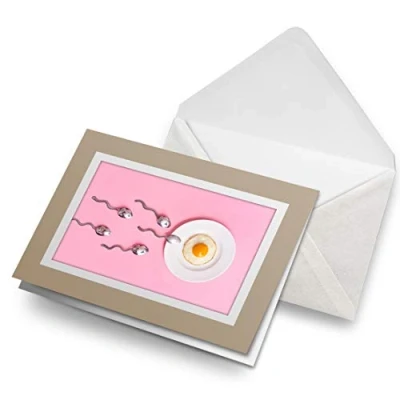 Image of Greeting Cards Biege (Insert) Fertility Food IVF Concept Sperm Egg Blank Greetings Card Birthday Kids Party Boys Girls #16166