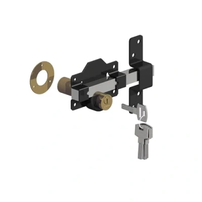 Image of GATEMATE® Premium Long Throw Lock Double Locking, Stainless Steel/Black, 2&quot; (50mm)