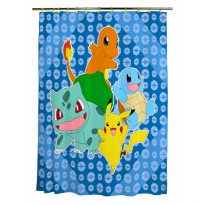 Image of Franco Pokemon Anime 13 Piece Shower Curtain and Ring Set, (100% Officially Licensed Product)