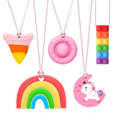 Image of CLDY 5 PCS Sensory Chew Necklace for Autism &amp; ADHD Food Grade Silicone Toys Kids, BPA Free Oral Motor Teether Boys Girls, Safe Biting Needs (5 Ropes+ Teethers)