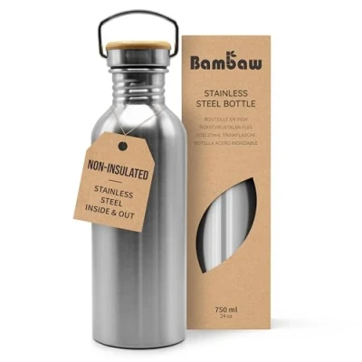 Image of Single Wall Stainless Steel Water Bottle 750ml Non Insulated 750 ml Metal Unisex Bottles Bambaw