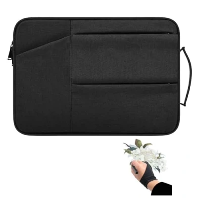 Image of Drawing Tablet Case Carrying Bag with Artist Glove Graphics Sleeve Protective for Huion H610 Pro, HS610, HS611, Xp Pen Deco 01, Star 06, Ugee M708 and VEIKK A30, A50 (Black)