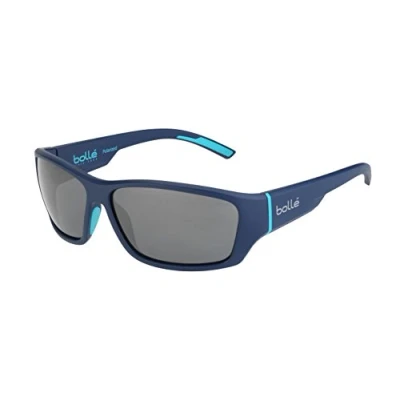 Image of Bolle Rectangle Mens Matte Navy Petrol HD Polarized TNS Gun Sunglasses Blue One Size