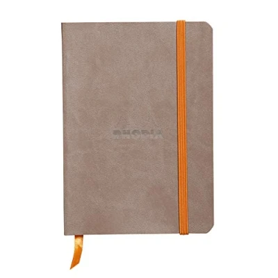 Image of RHODIA 117304C Soft Taupe Notebook A6 Lined 144 pages Clairefontaine Ivory Paper 90 g/m Bookmark, Elastic Closure Faux Leather Cover Rhodiarama Collection