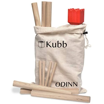 Image of Toyfel Kubb Outdoor Game XXL Odinn Indoor &amp; Made of FSC® Beechwood with Canvas Bag, Skill for Kids Adults Premium Throwing Swedish Chess