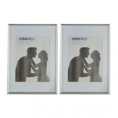 Image of Relaxdays Photo Frame Set of 2, A4 Size, Passepartout 15 x 20 cm, Standing or Hanging, Silver