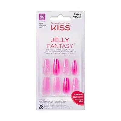 Image of KISS Jelly Fantasy Collection, Baby, Long Length Translucent Sculpted Nails, Includes 28 False Nail Glue, File, and Manicure Stick