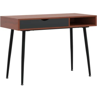 Image of vidaXL Computer Desk in Brown, Engineered Wood, with Drawer and Iron Frame, Ideal for Office or Home Use, Modern Design, Ample Storage, Sturdy Spacious