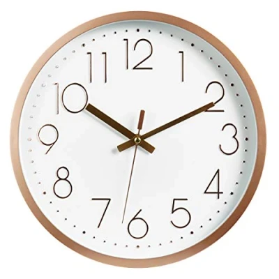 Image of Topkey Wall Clock 12&quot; Silent Non Ticking Arabic Numeral Round Decorative for Living Room, Bedroom, Kitchen (Battery Not Included) Rose Gold