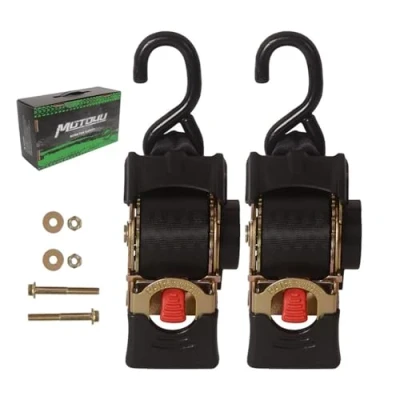 Image of MOTO4U Bolt on Retractable Ratchet Straps,2 Inch X 9 Ft 3000lbs Break Strength, Self Ratcheting Straps for Boats,Cargo, ATV (2 pack)