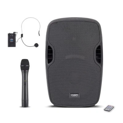 Image of KAM RZ12AAP V3 800W 12&quot; Portable Bluetooth® PA Speaker Complete System with Dual Wireless Microphones, USB/SD Media Player, and Rechargeable Battery