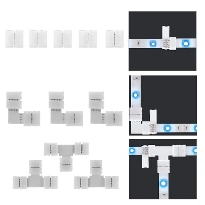 Image of ENQIMAOYI LED Light Strip Connectors,4 Pin RGB 8mm Solderless Connector Kit Includes 5X Gapless Line, L, T Shape Connectors for SMD 2835/3528 Multicolor Strips