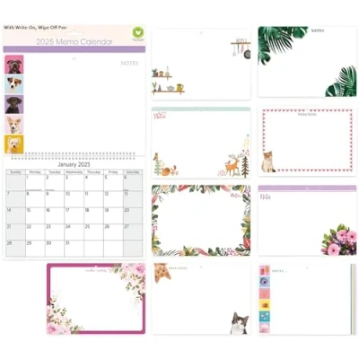 Image of 2025 Monthly Memo Board Wall Calendar Family Organiser Shopping List Pad &amp; Pen Random