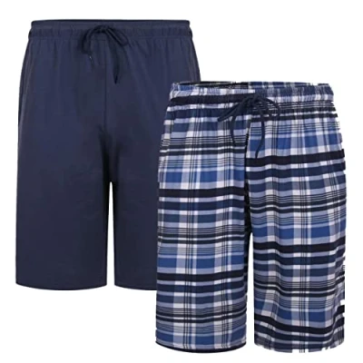 Image of KAM Men&#039;s Big Size Twin Pack Check and Plain Shorts (KBS875) Navy 4XL