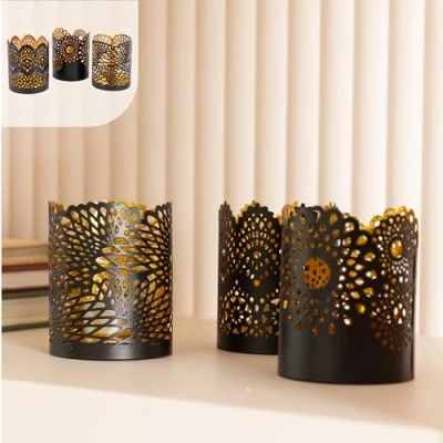 Image of Candle holder Lace pattern set of 3 pcs