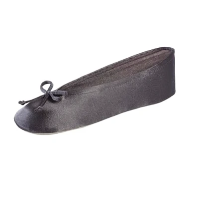 Image of isotoner Women&#039;s Satin Ballerina Slippers with Classic Ribbon Suede Sole, Mineral Soft Tie Bow, 4.5/5.5 UK