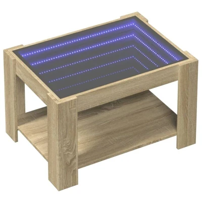 Image of vidaXL Coffee Table with LED Infinity Mirror Sonoma Oak, Engineered Wood, 73x53x45cm Living Room/Bedroom Furniture