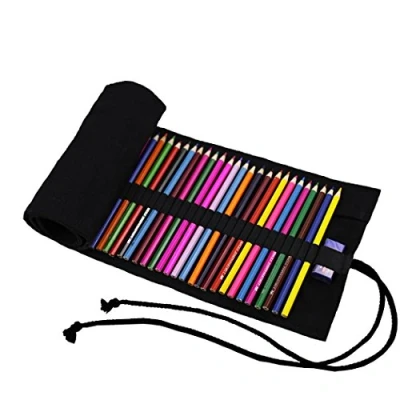 Image of Amoyie Canvas Color Pencil Bag Hand Roll Up Case for 36 Coloring Gel Pen Artist Pen, Portable Black Holes