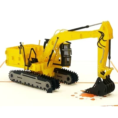 Image of design3dkarten® Pop Up Card Digger 3D Birthday for Children with Construction Site and Worker Boys Girls or as Party Bags, Includes Envelope