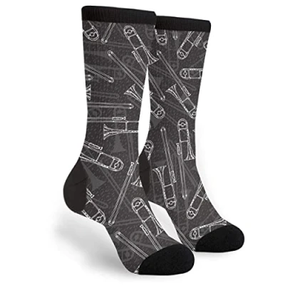 Image of 934 Novelty Athletic Socks Black And White Trombones Sports Casual Work Unisex For Everyday Gifts Climbing 40Cm