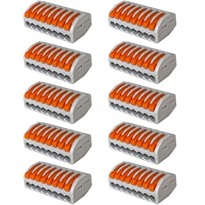 Image of Aiqeer 10 Pcs PCT 218 Lever Nut Wire Connectors, 8 Ports Conductor Compact Cable Clamp Terminal Block Quick Spring Connector