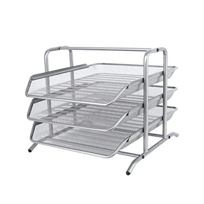 Image of EasyPAG 3 Tier A4 Mesh in Tray Office Desk Tidy File Holder Document Storage Letter Paper Organiser,Silver
