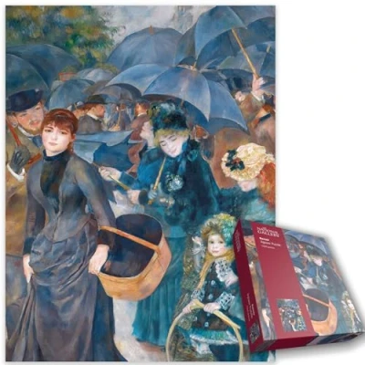 Image of The Umbrellas 1000 Piece Jigsaw Puzzle Renoir Artwork from National Gallery Collection, Parisian Streets Scene, Eco Friendly Packaging, 66 x 50cm