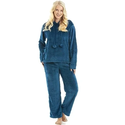 Image of Camille Women&#039;s 2 Piece Super Soft Pyjama Set Thick Luxury Fleece Full Length PJ Long Sleeved with Elasticated Waist &amp; Sherpa Lined Hood Jade 18 20