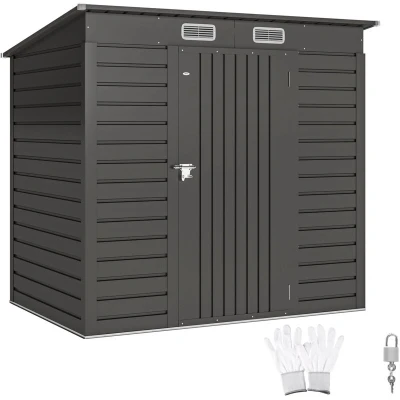 Image of Outsunny 6.3 x 4.3FT Galvanised Metal Garden Shed with Lockable Door Grey 84H 119V00GY