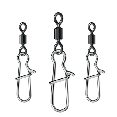 Image of CRAZY SHARK 50PCS Fishing Swivels Snaps Rolling Barrel Swivel With Safety Snap Interlock Snaps, Stainless Steel Solid Saltwater Freshwater Connector (1#(50 pack))