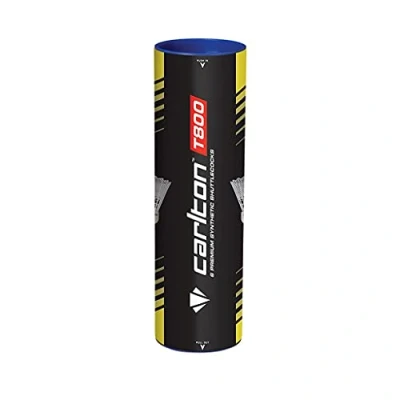 Image of Carlton Badminton Shuttle Tournament T800 White Blue, Medium Speed (77 Grains), for Juniors and Club Players (1 x 6 Tube)