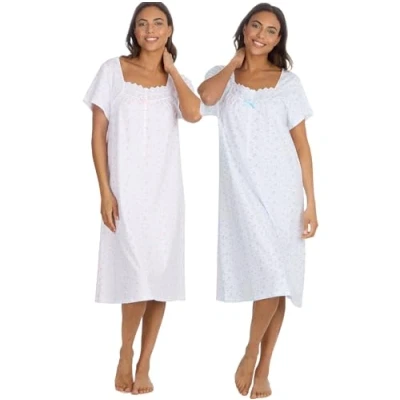 Image of INSIGNIA Womens Pack of 2 Short Sleeve Knee Length Pure Cotton Jersey Nightshirts Nighties (Pink &amp; Blue Print, 22 24)