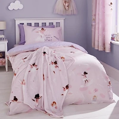 Image of Catherine Lansfield Dancing Fairies Reversible Junior Duvet Cover Set with Pillowcases Pink