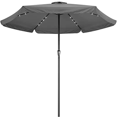 Image of Kingsleeve® Athens 3.3m Aluminium Garden Parasol with LED Solar Lighting and Protective Cover 330cm UV Protection 80+ Large Hexagonal Round Tiltable Patio Balcony Umbrella Anthracite