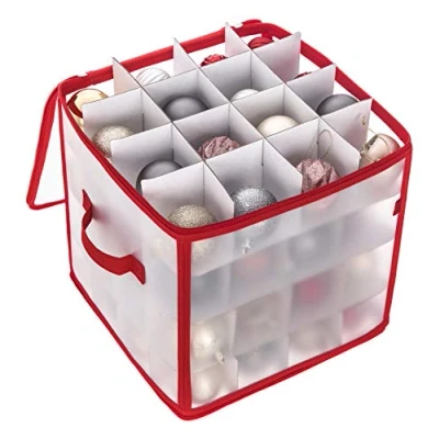 Image of FiNeWaY CHRISTMAS TREE 64 BAUBLE DECORATIONS HOLDER LARGE PLASTIC STORAGE BAG BOX XMAS (Red)
